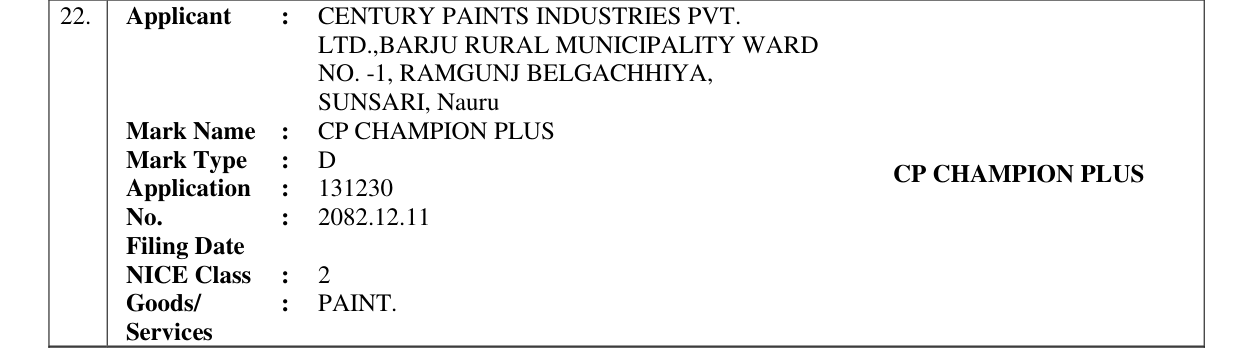 Original bulletin entry for CP CHAMPION PLUS