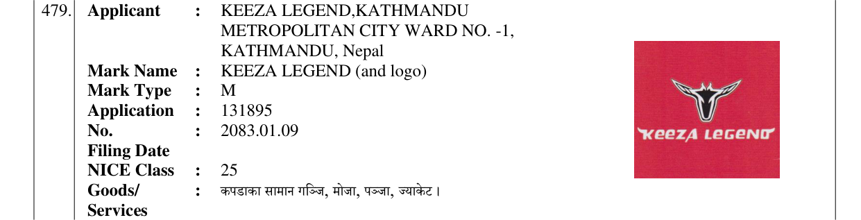 Original bulletin entry for KEEZA LEGEND (and logo)