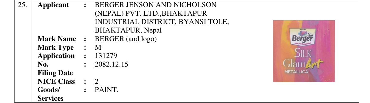 Original bulletin entry for BERGER (and logo)