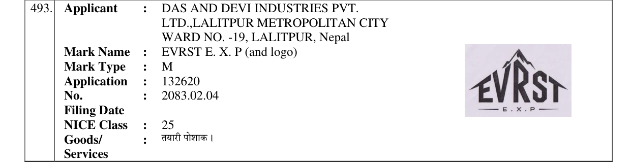 Original bulletin entry for EVRST E. X. P (and logo)