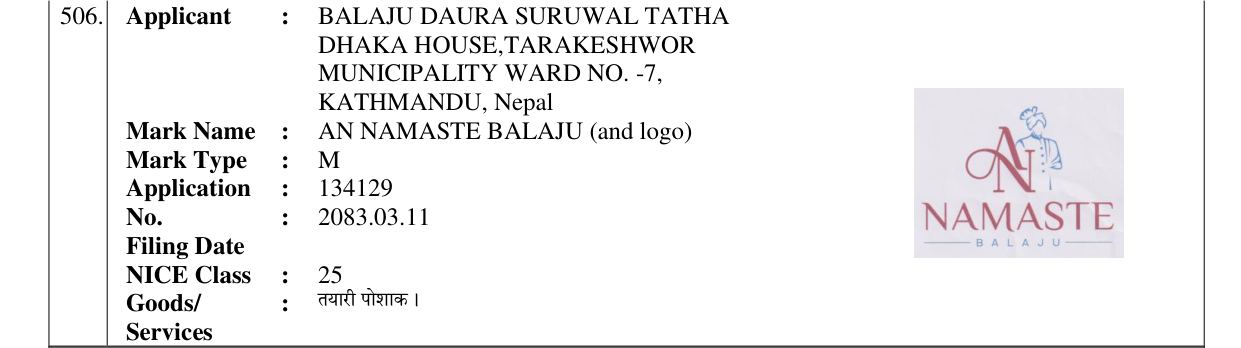 Original bulletin entry for AN NAMASTE BALAJU (and logo)