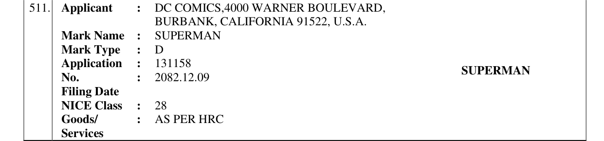 Original bulletin entry for SUPERMAN