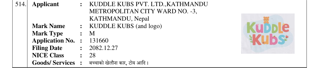 Original bulletin entry for KUDDLE KUBS (and logo)