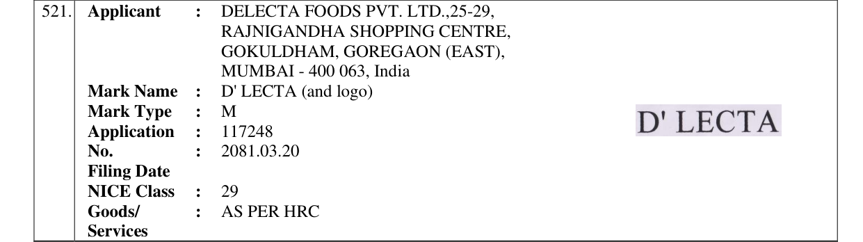 Original bulletin entry for D' LECTA (and logo)