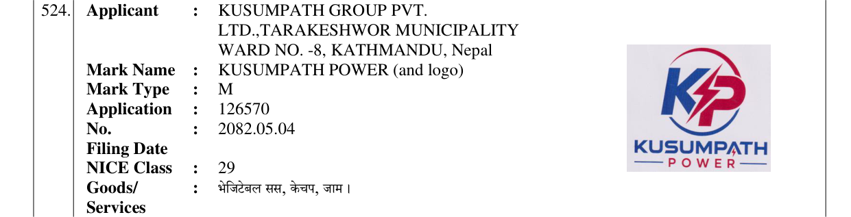Original bulletin entry for KUSUMPATH POWER (and logo)