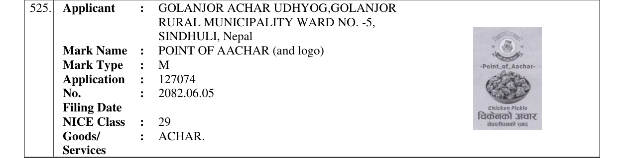 Original bulletin entry for POINT OF AACHAR (and logo)