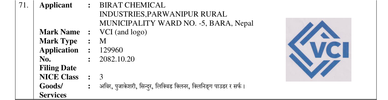 Original bulletin entry for VCI (and logo)
