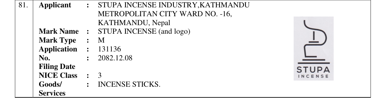 Original bulletin entry for STUPA INCENSE (and logo)