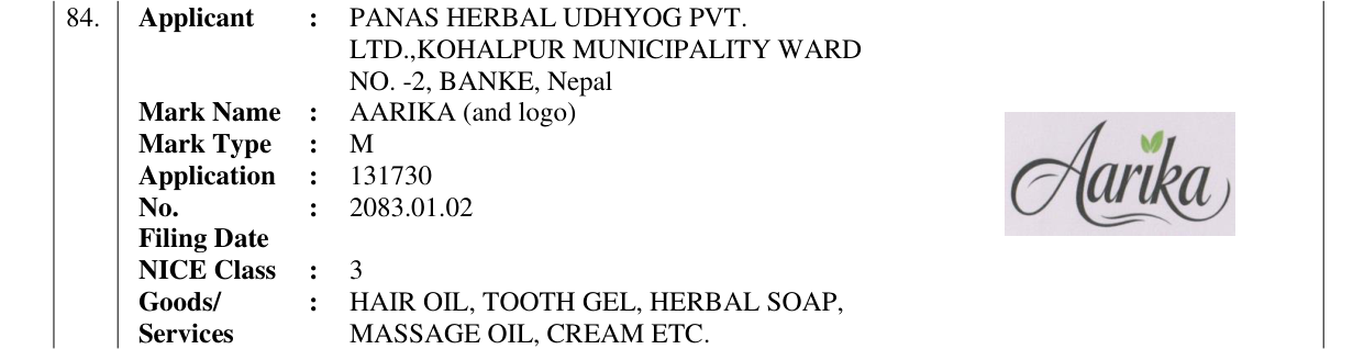 Original bulletin entry for AARIKA (and logo)