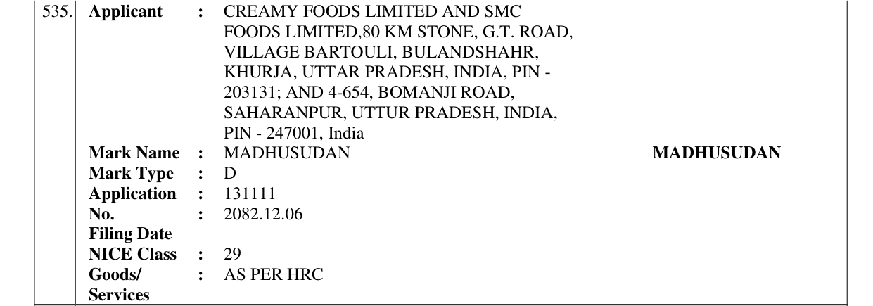 Original bulletin entry for MADHUSUDAN MADHUSUDAN