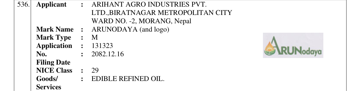 Original bulletin entry for ARUNODAYA (and logo)