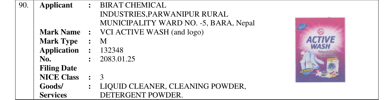 Original bulletin entry for VCI ACTIVE WASH (and logo)