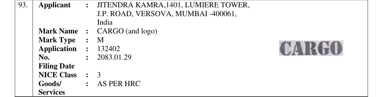 Original bulletin entry for CARGO (and logo)