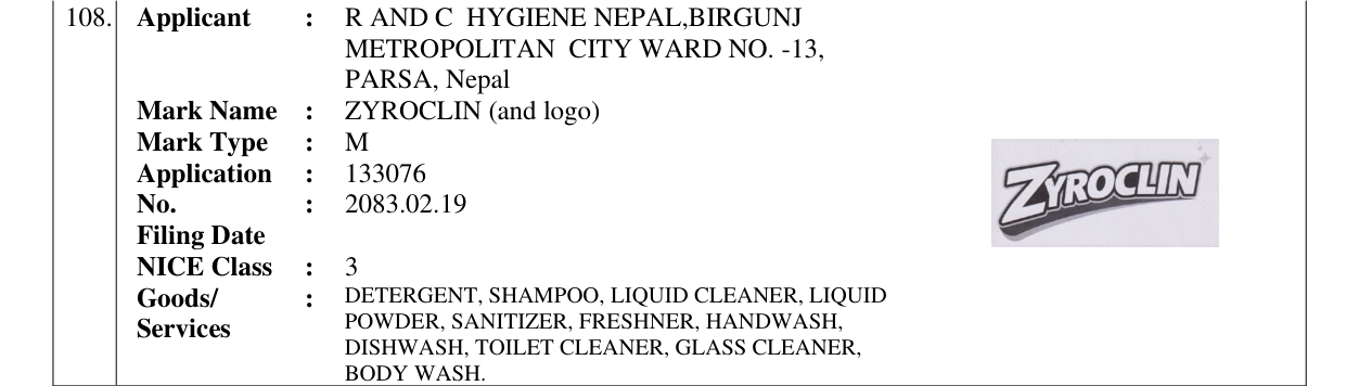 Original bulletin entry for ZYROCLIN (and logo)