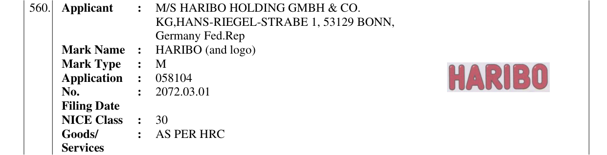 Original bulletin entry for HARIBO (and logo)