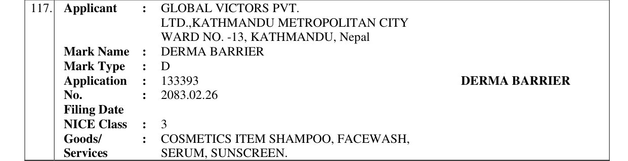 Original bulletin entry for DERMA BARRIER