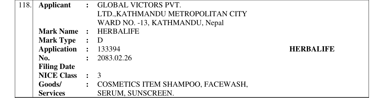 Original bulletin entry for HERBALIFE