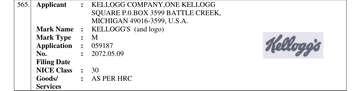 Original bulletin entry for KELLOGG'S (and logo)