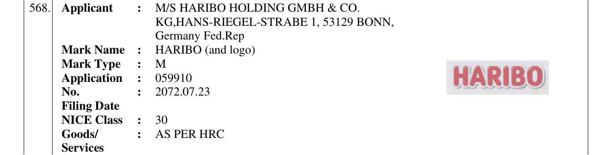 Original bulletin entry for HARIBO (and logo)