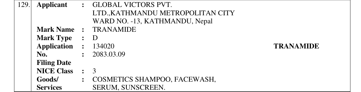 Original bulletin entry for TRANAMIDE