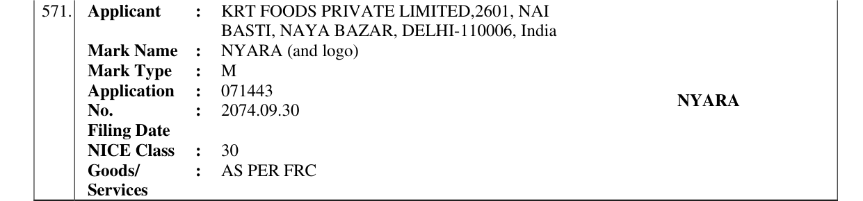 Original bulletin entry for NYARA (and logo)