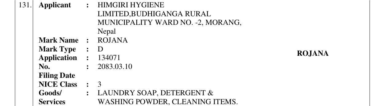 Original bulletin entry for ROJANA