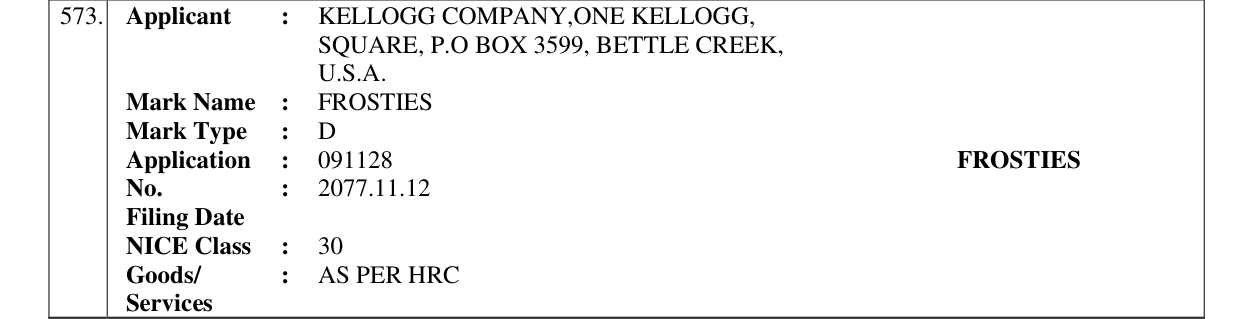 Original bulletin entry for FROSTIES