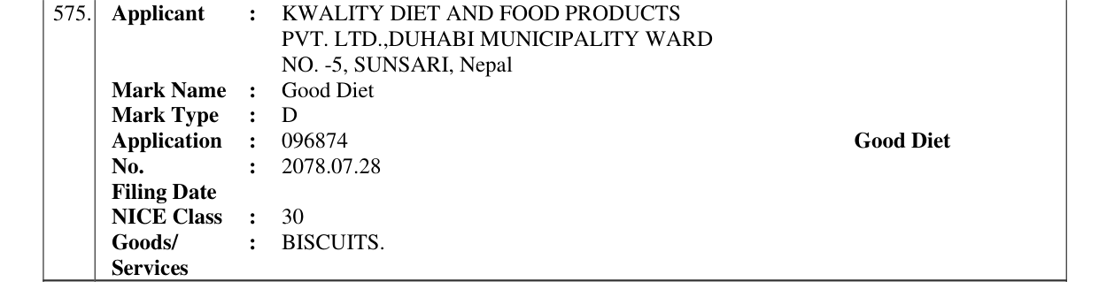 Original bulletin entry for Good Diet