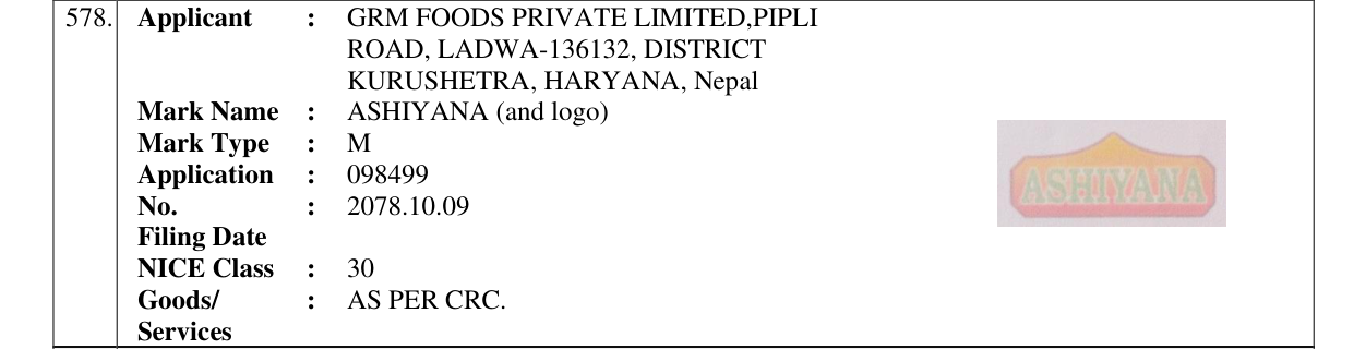 Original bulletin entry for ASHIYANA (and logo)