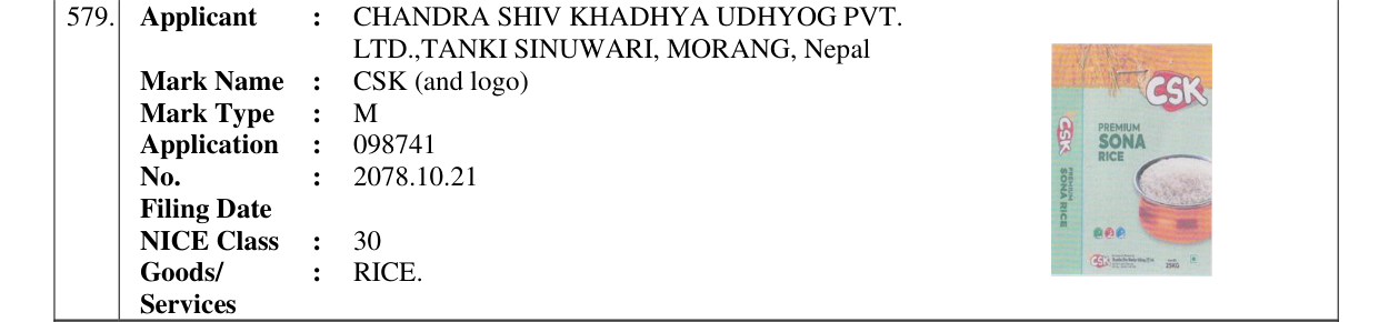 Original bulletin entry for CSK (and logo)
