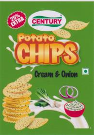 CENTURY POTATO CHIPS CREAM & ONION (and logo) trademark logo