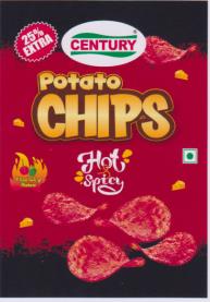 CENTURY POTATO CHIPS HOT & SPICY (and logo) trademark logo