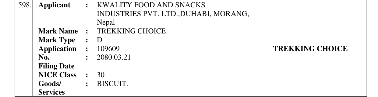 Original bulletin entry for TREKKING CHOICE