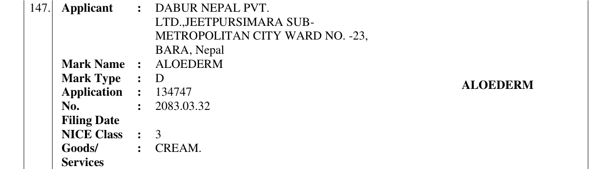 Original bulletin entry for ALOEDERM