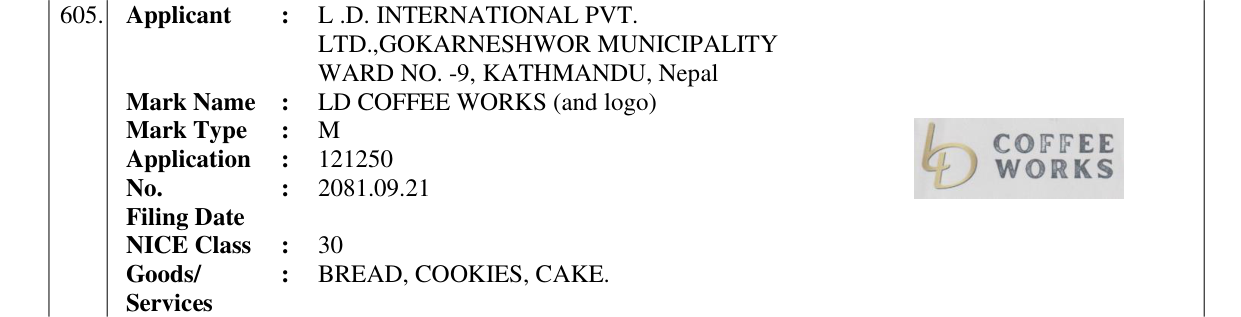 Original bulletin entry for LD COFFEE WORKS (and logo)