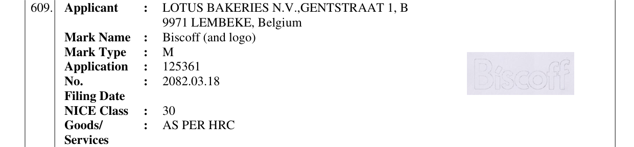 Original bulletin entry for Biscoff (and logo)