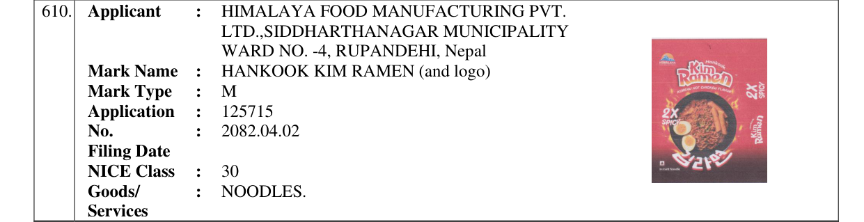 Original bulletin entry for HANKOOK KIM RAMEN (and logo)