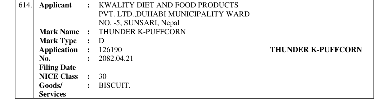 Original bulletin entry for THUNDER K-PUFFCORN
