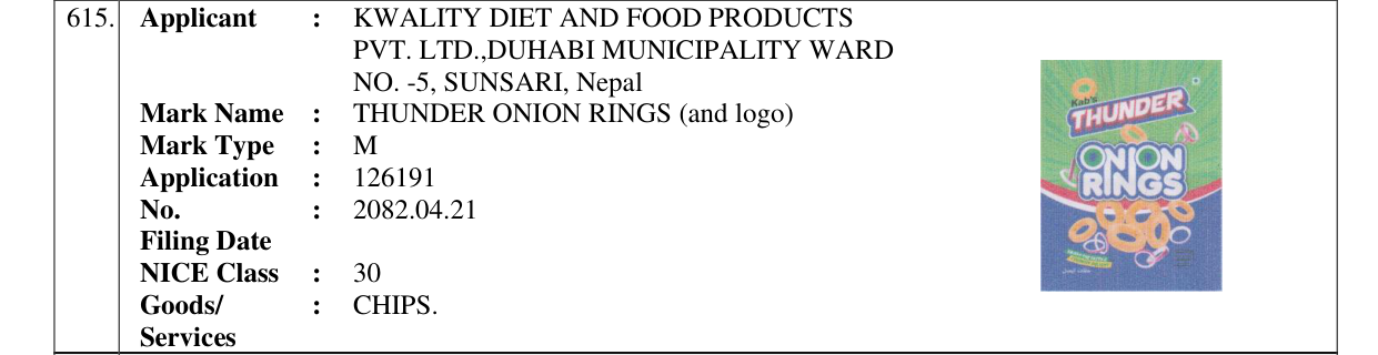 Original bulletin entry for THUNDER ONION RINGS (and logo)