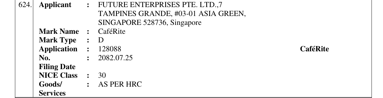 Original bulletin entry for CaféRite