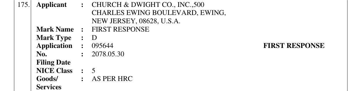 Original bulletin entry for FIRST RESPONSE
