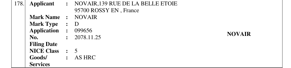 Original bulletin entry for NOVAIR