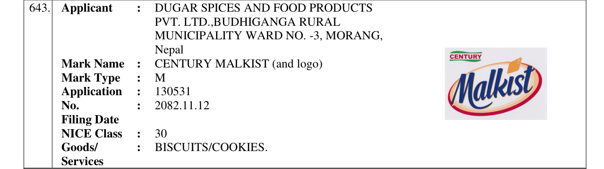 Original bulletin entry for CENTURY MALKIST (and logo)
