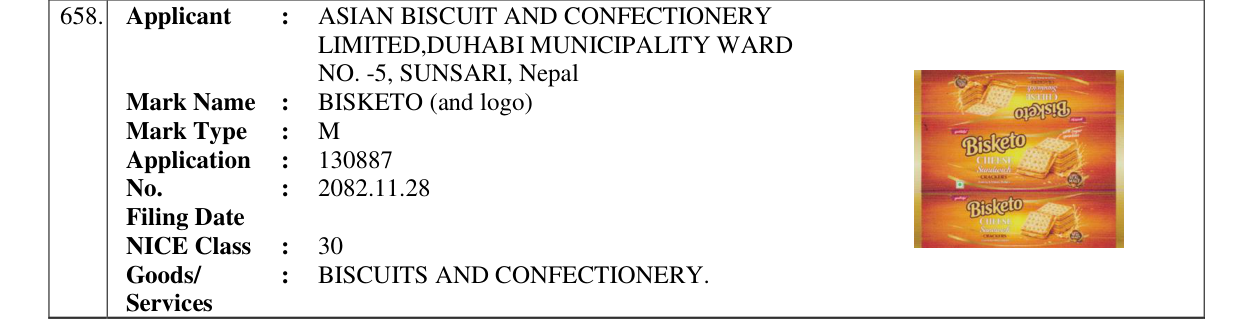 Original bulletin entry for BISKETO (and logo)