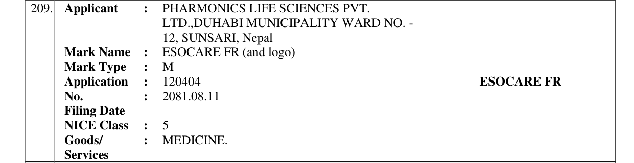 Original bulletin entry for ESOCARE FR (and logo)