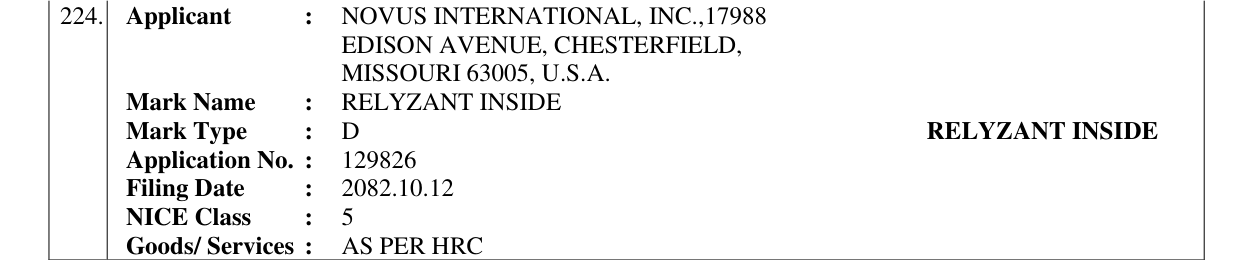 Original bulletin entry for RELYZANT INSIDE