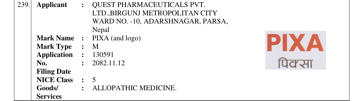 Original bulletin entry for PIXA (and logo)