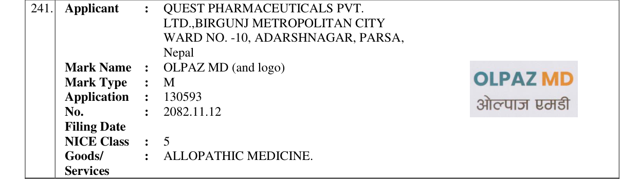 Original bulletin entry for OLPAZ MD (and logo)