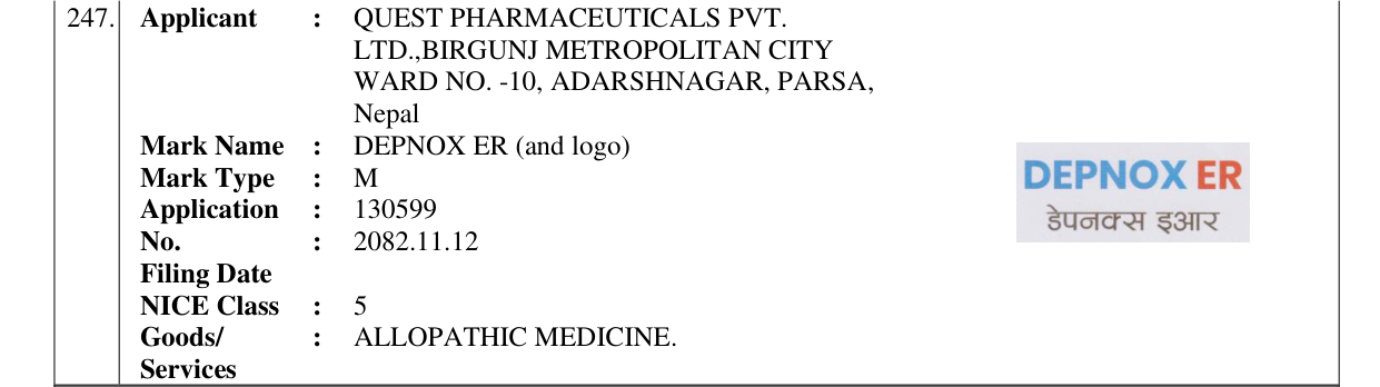 Original bulletin entry for DEPNOX ER (and logo)