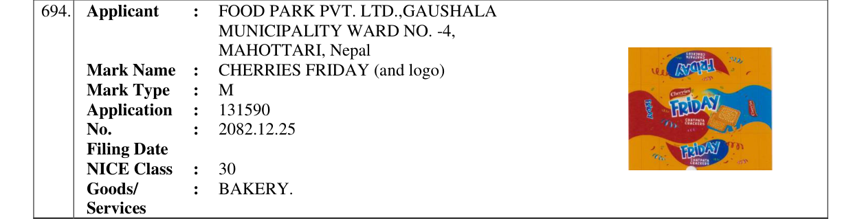 Original bulletin entry for CHERRIES FRIDAY (and logo)